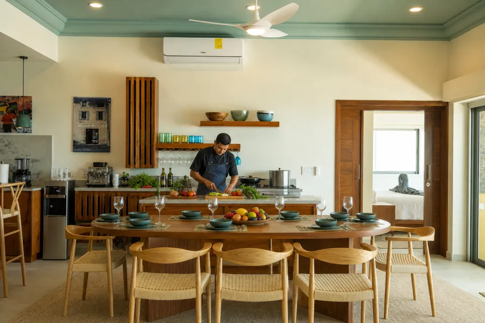 Casa Karma chef kitchen prepared for a Playa del Carmen dinner